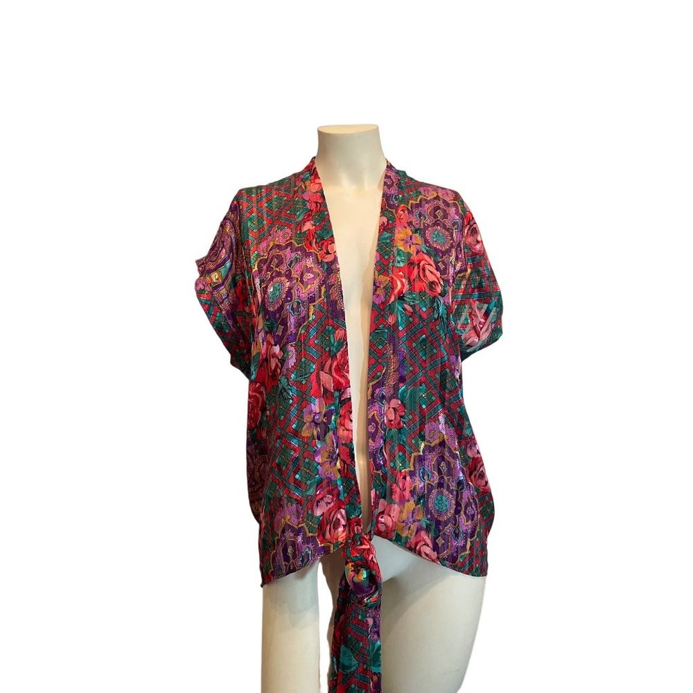 Rare Vintage Gold Label Victoria's Secret Floral Satin Kimono Blouse Top OS EUC